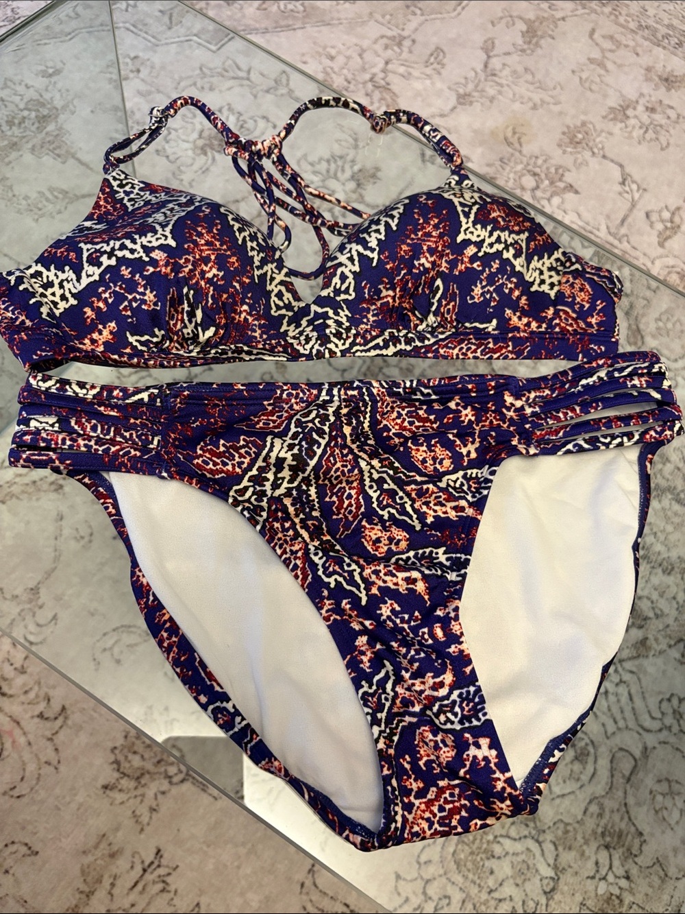 Athleta Aqualuxe Bikini Set – Purple Paisley Print | Small Top & Medium Bottoms